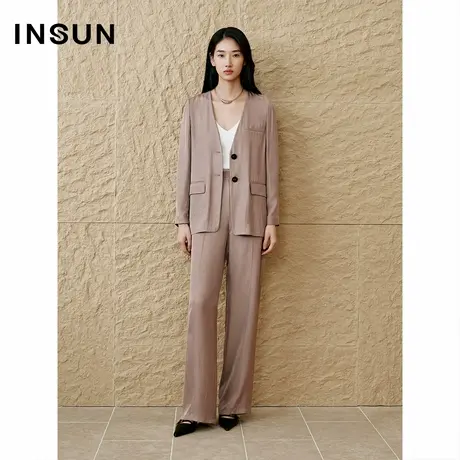 INSUN恩裳2025夏季极简无领醋酸西装外套商品大图