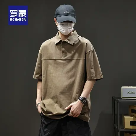 罗蒙重磅纯棉男款短袖POLO衫夏季新款宽松翻领拼接时尚百搭T恤N1Z商品大图