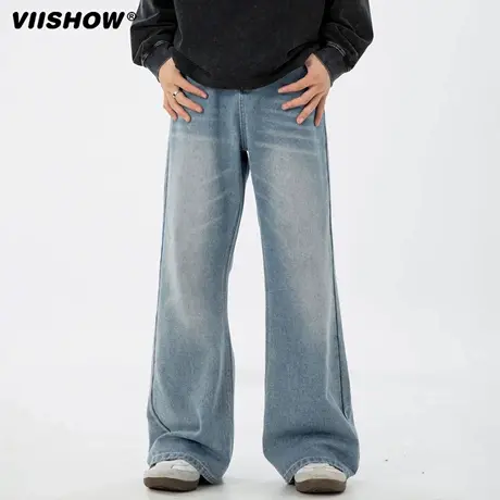 VIISHOW微喇牛仔裤男秋季宽松直筒裤子潮牌美式水洗青少年阔腿裤商品大图