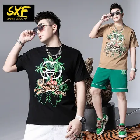 SXF圣希梵重磅t恤男 潮流刺绣印花半袖男装2023新款纯棉男士短袖商品大图