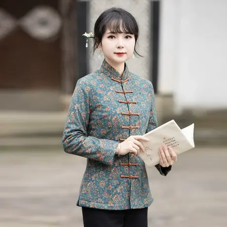 筠雅民族风复古改良唐装盘扣旗袍上衣冬季新款保暖中式女装23J689商品大图