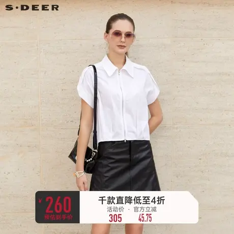 sdeer圣迪奥女装复古翻领拼接短袖衬衫S232Z0443💥商品大图