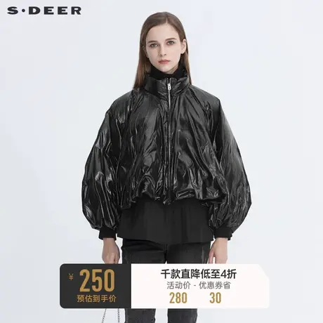 sdeer圣迪奥女装休闲立领罗纹黑色短款面包服羽绒服S20482447🍏商品大图