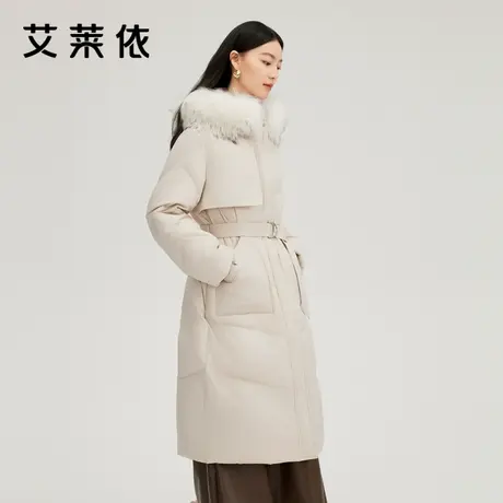 艾莱依长款羽绒服新款可脱卸毛领收腰精致优雅气质大衣鸭绒外套女商品大图