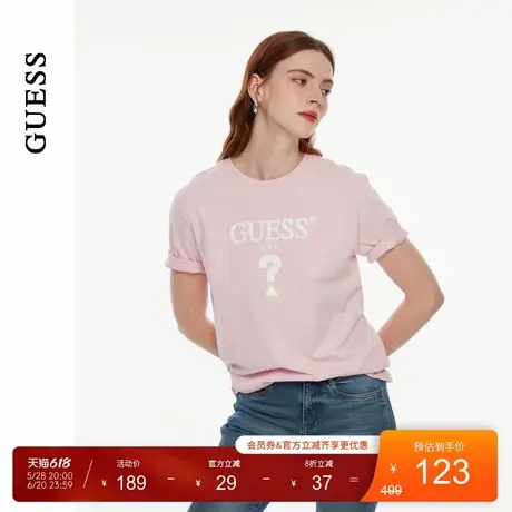 GUESS女士经典简约百搭logo款撞色短袖T恤-YO2K9412K图片