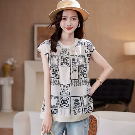 宝诗黎【新品价218元】圆领蝙蝠袖绣花衬衫LF1003商品大图