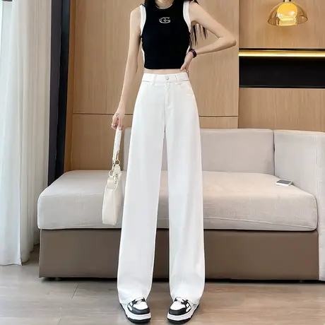 白色天丝阔腿牛仔裤女夏季冰丝薄款高腰显瘦宽松遮胯直筒拖地裤子商品大图