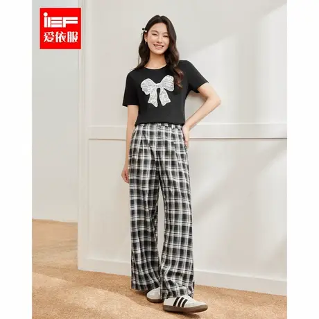 IEF/爱依服【微胖】大码女装2025夏季新款韩版休闲通勤格子阔腿裤商品大图