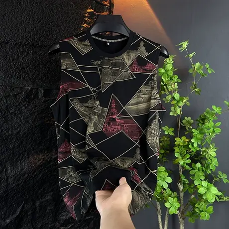 冰丝背心男士2025夏季新款无袖T恤潮流时尚休闲百搭薄款圆领坎肩图片