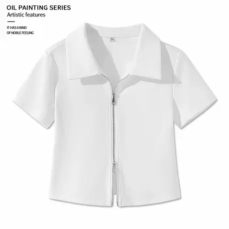 KWV真维斯白色正肩短袖t恤女2025新款爆款设计感短款上衣女夏商品大图