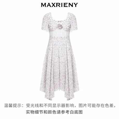 【奥莱】MAXRIENY法式玫瑰印花鱼骨碎花连衣裙桑蚕丝裙子商品大图
