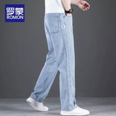 罗蒙男士夏季薄款冰丝牛仔裤男款2025新款宽松直筒商务休闲长裤男图片