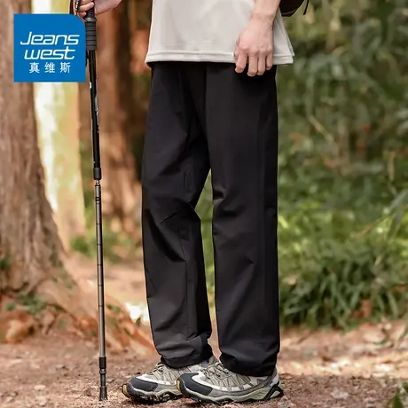 KZH真维斯冰丝休闲裤男夏季薄款宽松直筒裤黑色潮流阔腿工装长裤商品大图