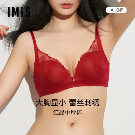 爱美丽IMIS内衣小胸聚拢显大蕾丝红品刺绣3/4中厚文胸IM14BAA1商品大图