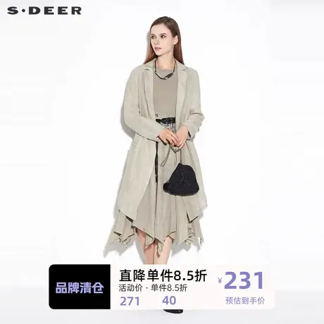 sdeer圣迪奥女装西装领撞色印花亚麻开襟外套S21282202图片