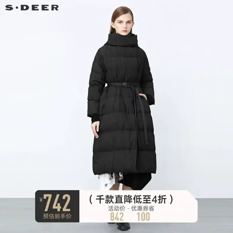 sdeer圣迪奥冬装高领肌理斜襟不规则收腰羽绒服S21482426图片
