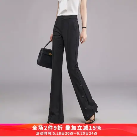 娅丽达冰氧吧喇叭裤女夏季薄款裤子新款休闲裤黑色女裤开叉微喇裤商品大图