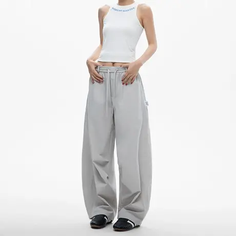 美式抽褶宽松直筒休闲裤女2025夏季新款百搭伞兵运动阔腿薄款长裤商品大图