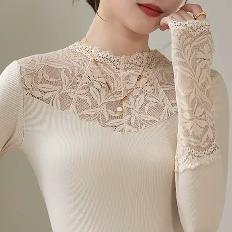 五公主半高领蕾丝打底衫秋冬新款妈妈时尚小衫内搭减龄洋气上衣薄商品大图