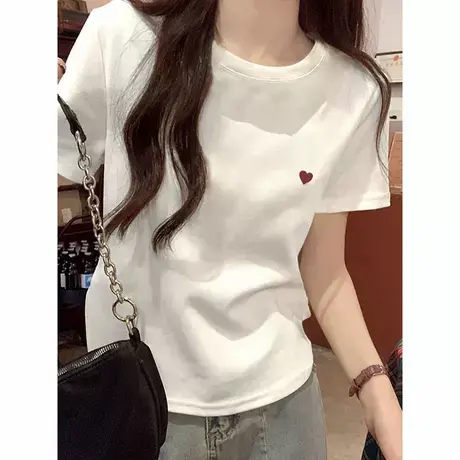 2025夏季新款纯棉白色短袖t恤女修身显瘦时尚洋气百搭常规上衣潮商品大图