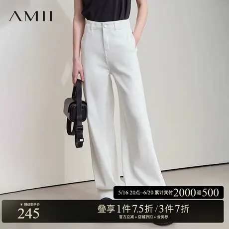 AMII【韩版休闲】2025春季韩版休闲白宽松直筒阔腿长裤牛仔裤女商品大图