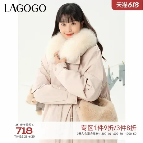 LAGOGO加厚保暖有毛领羽绒服女拉谷谷冬季新款休闲中长款外套商品大图