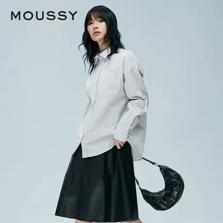 MOUSSY 夏季新品细条纹LOGO刺绣休闲长袖衬衫女028HA930-1891图片