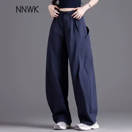 藏青色弯刀工装裤女2025新款夏季薄款拼接设计休闲裤速干运动长裤商品大图