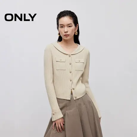 ONLY2025秋季新款纯色百搭减龄海军领单排扣短款开衫长袖针织衫女商品大图