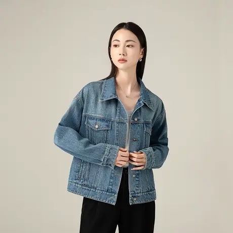 秀后复古牛仔外套女2024秋季新款百搭小个子宽松bf慵懒休闲夹克潮图片