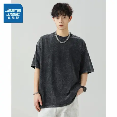 D4真维斯男装纯棉短T2025夏季新款潮流美式复古圆领短袖T恤上衣男图片