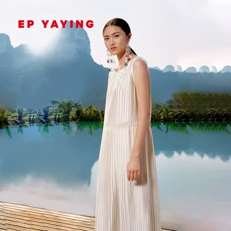 EP YAYING雅莹女装 预售气质圆领压褶无袖连衣裙 2024早春新4111A商品大图