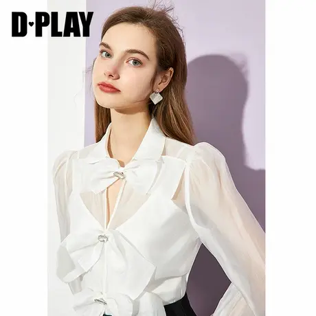 DPLAY德帕拉秋季新款香草白减龄宽松别致通勤气质洋气衬衫图片