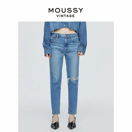 MOUSSY VINTAGE 2025夏季新品低腰浅蓝色破洞牛仔裤540GSC12-5150商品大图