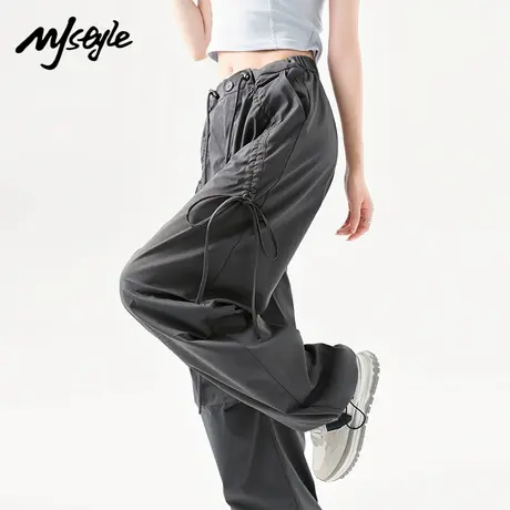 MJ STYLE美式工装裤女夏季2025高腰复古宽松阔腿蝴蝶结休闲运动裤商品大图