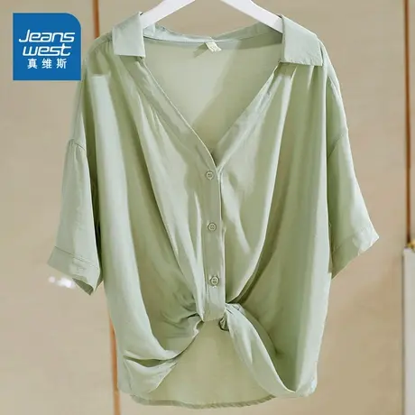 LE真维斯2025夏季新款时尚纯色女装衬衫潮流休闲通勤女士上衣商品大图
