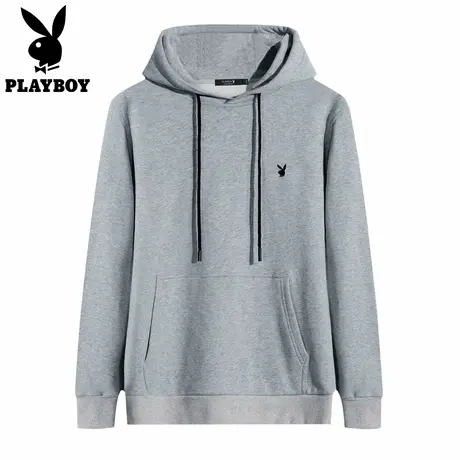 花花公子官方经典连帽卫衣男款宽松休闲运动外套黑白红灰多色可选商品大图