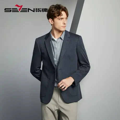 柒牌男装清仓修身西服男秋冬平驳领商务休闲针织提花单西外套图片