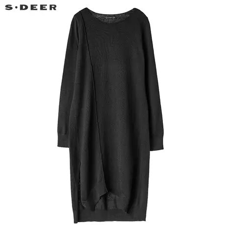 sdeer圣迪奥2018秋装黑色线条不规则针织衫连衣裙毛衣女S18183507图片