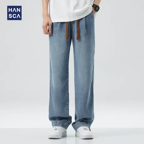 hansca莱赛尔天丝牛仔裤男夏季薄款直筒宽松潮流百搭垂感阔腿长裤商品大图