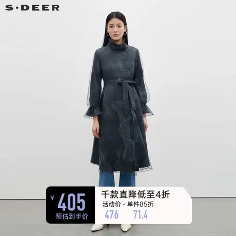 sdeer圣迪奥女装休闲立领印花收腰网纱风衣S233Z1810图片
