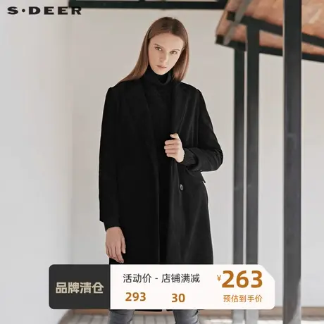 sdeer圣迪奥休闲平驳领单排扣对称口袋纯黑灯芯绒大衣S19461804图片