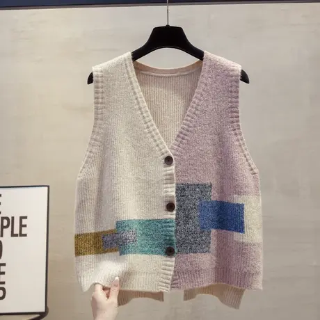 花纱v领开衫针织马甲背心女2025春秋新款宽松外穿马夹毛衣坎肩潮图片