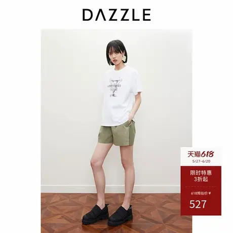 DAZZLE地素奥莱 裤春夏女装腰部提花棉质短裤商品大图
