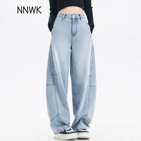 浅色弯刀牛仔裤女2025新款春秋宽松今年流行的爆款裤子美式镰刀裤商品大图