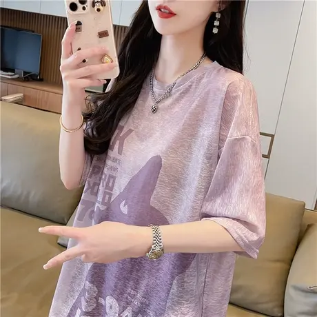 短袖t恤女夏季韩版宽松大码女装中长款冰丝薄款速干休闲瑜伽上衣图片