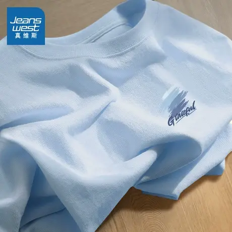 KMV真维斯纯棉短袖女t恤夏2025新款半袖体恤小个子设计感宽松上衣商品大图