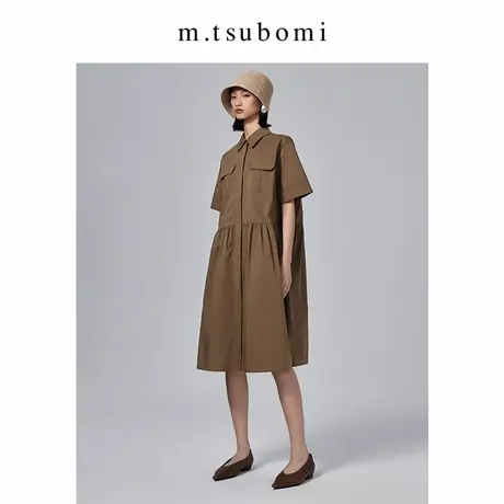 子苞米2023夏新款衬衫领连衣裙女中长款高腰宽松休闲设计感a字裙商品大图