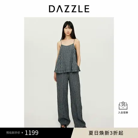 DAZZLE地素奥莱 休闲裤秋季女装简约风系带条纹直筒长裤商品大图