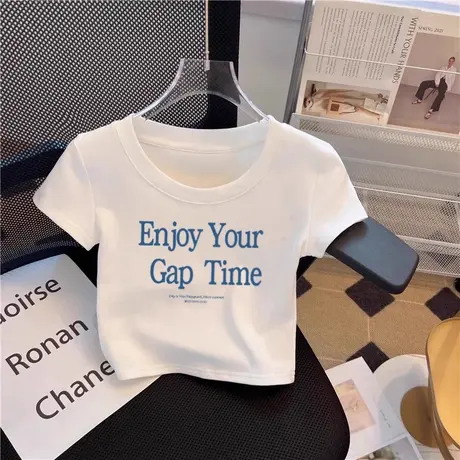 纯欲甜美风字母印花短袖t恤女2025新款夏季修身显瘦短款时尚上衣图片